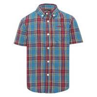 Firetrap boys 100% cotton short sleeve check pattern embroidered logo chest pocket shirt - Blue