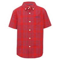 Firetrap boys 100% cotton short sleeve red blue check pattern embroidered logo chest pocket shirt - Red