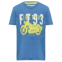 Firetrap boys 100% cotton blue short sleeve crew neck motorbike logo print t-shirt - Blue