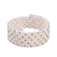 Five Layer Pearl Crystal No Clasp Elastic Bangle Bracelet Jewelry (One Size for All)