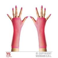 Fingerless Fishnet Gloves Long Pink Fancy Dress Accessory