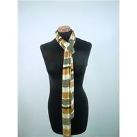 fine knitted ivory mustard and lurex gold stripe skinny scarf