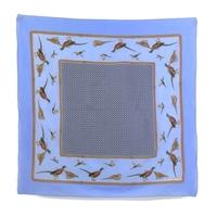 Fiorini Vintage Cerulean Blue Buckle And Pheasant Themed Silk Scarf