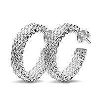 Fine 925 Silver Pierced Hoop Stud Earrings for Women