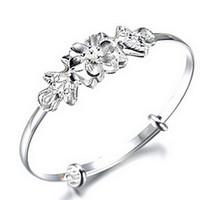 Fine Silver 925 Flower Adjustable Bangle Bracelet Jewerly for Lady