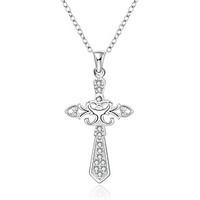 Fine Jewelry 925 Sterling Silver Jewelry Cross with Zircon Pendant Necklace for Women