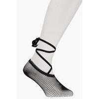 Fishnet Invisible Socks With Tie Straps - black