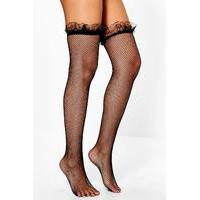 Fishnet Stockings With Lace Trim - black