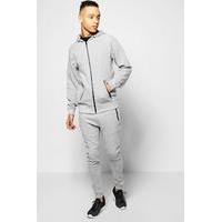 Fit Ribbed Panel Tracksuit - grey