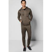 Fit Distressed Hooded Tracksuit - khaki