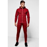 fit hooded tracksuit in pique burgundy