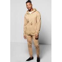 Fit Distressed Hooded Tracksuit - sand