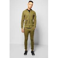 Fit Ribbed Panel Tracksuit - olive