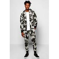 fit geo camo hooded tracksuit grey