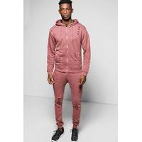 fit distressed hooded tracksuit pink