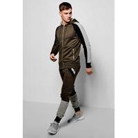 fit panelled tracksuit with drop crotch green