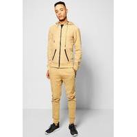 Fit Ribbed Panel Tracksuit - camel