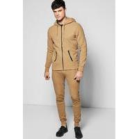 fit hooded ribbed tracksuit sand