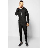 Fit Ribbed Panel Tracksuit - black