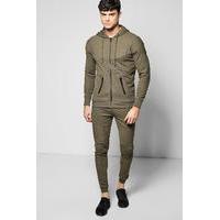 Fit Hooded Ribbed Tracksuit - khaki