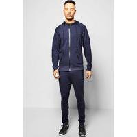 fit ribbed panel tracksuit navy