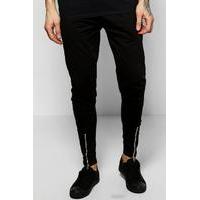 Fit Jersey Joggers With Zip Front - black