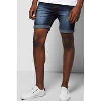 Fit Indigo Wash Denim Shorts in Mid Length - indigo