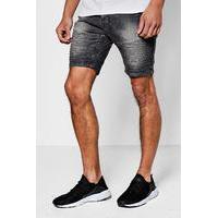 fit washed grey denim biker shorts grey