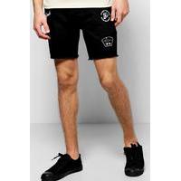 fit badge denim shorts black