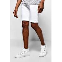 fit white denim shorts in mid length white