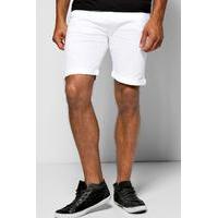 fit white denim shorts in long length white