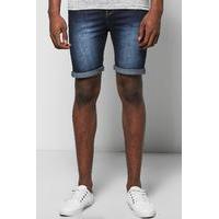 Fit Indigo Wash Denim Shorts in Long Length - indigo