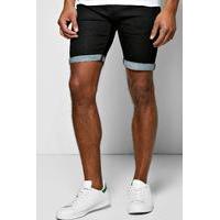 Fit Denim Shorts With Turn Up - black