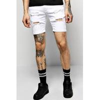Fit Distressed Denim Shorts - white