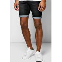 Fit Washed Denim Shorts - black