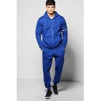 fit stripe detail hooded tracksuit cobalt