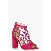 Fishnet Cage Peeptoe Heels - fuchsia