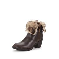Firetrap Shine Leather Faux Fur Trim Ankle Boots