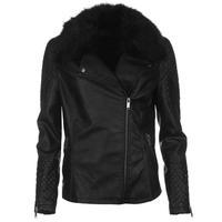 Firetrap Fur Collar PU Jacket Ladies