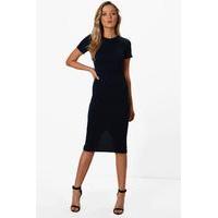 fitted midi tailored dress navy