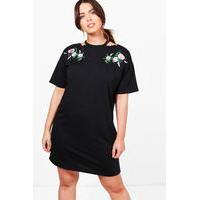 fiona floral embroidered sweat dress black