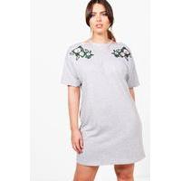 Fiona Floral Embroidered Sweat Dress - grey