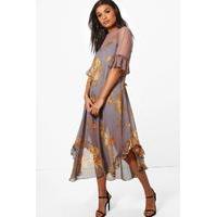 Fiona Floral Ruffle Maxi Dress - grey