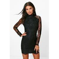 Fi Eyelash Lace Crochet Bodycon Dress - black