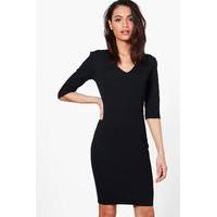 Fitted Mid Sleeve Dress - black