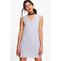 fine rib v neck shift dress grey