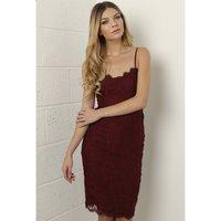 Fitted Lace Midi Dress in Maroon