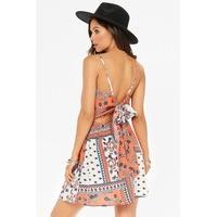 Fiona Orange Patterned Tie Back Dress