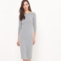 Finely Ribbed Maxi Dress with Low Back