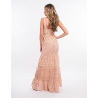 FIONE - Light Pink Deep Plunge Lace and Embroidered Maxi Dress